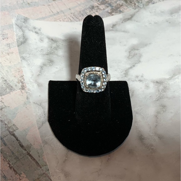 Stunning 10K Cushion-Cut Swiss Blue Topaz & Diamond Ring - Double Halo - Sz 6.75 - Picture 11 of 16